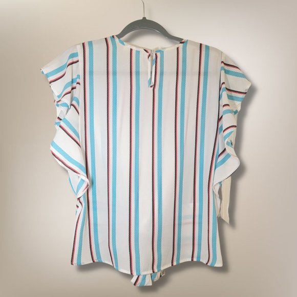 STRIPED FLUTTER SLEEVE TOP - Picture 2 of 6
